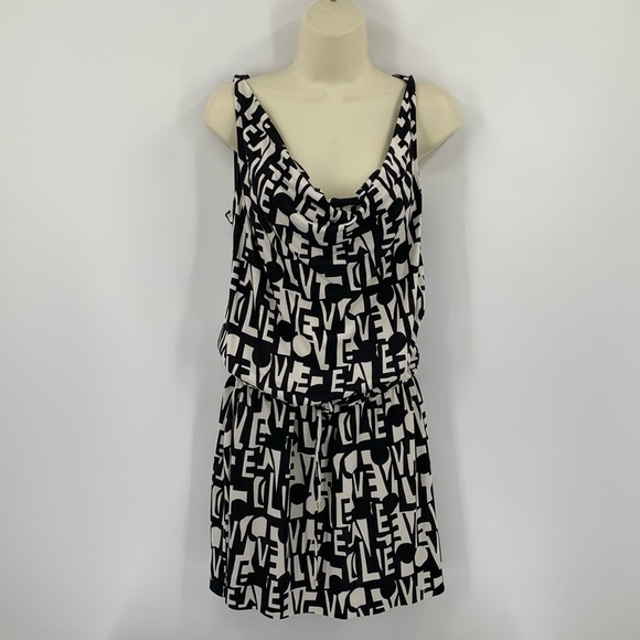 DVF Diane von Furstenberg Tadd Two Love Block cowl scoop dress black white new 6 - Picture 2 of 5
